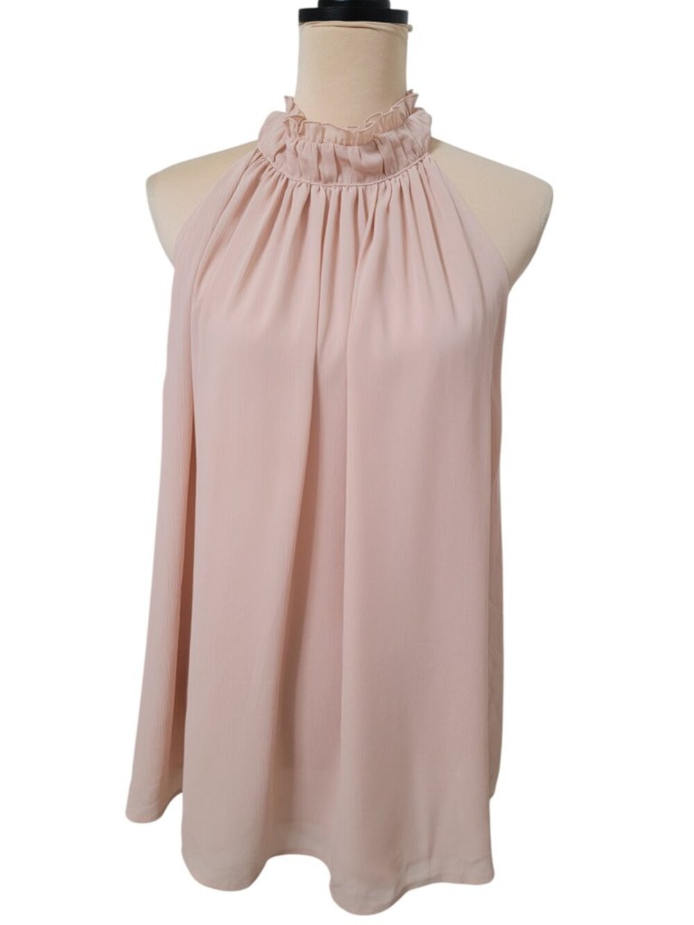 H&M Size XL Light Apricot Chiffon Sleeveless, High Neck A-Line Blouse, NEW